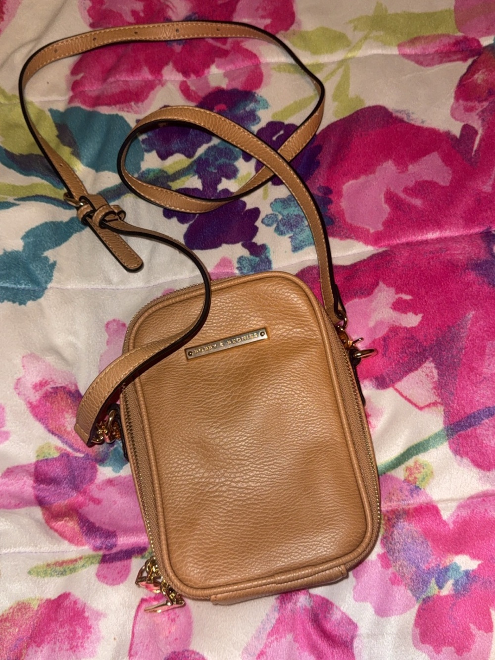 Poppy & Peonies - Camel Vegan Leather Crossbody Bag